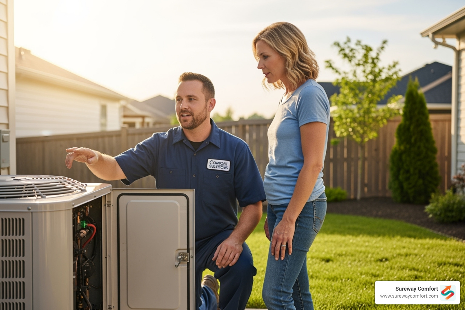 friendly technician explaining repair - emergency AC repair friendly technician explaining repair - emergency AC repair