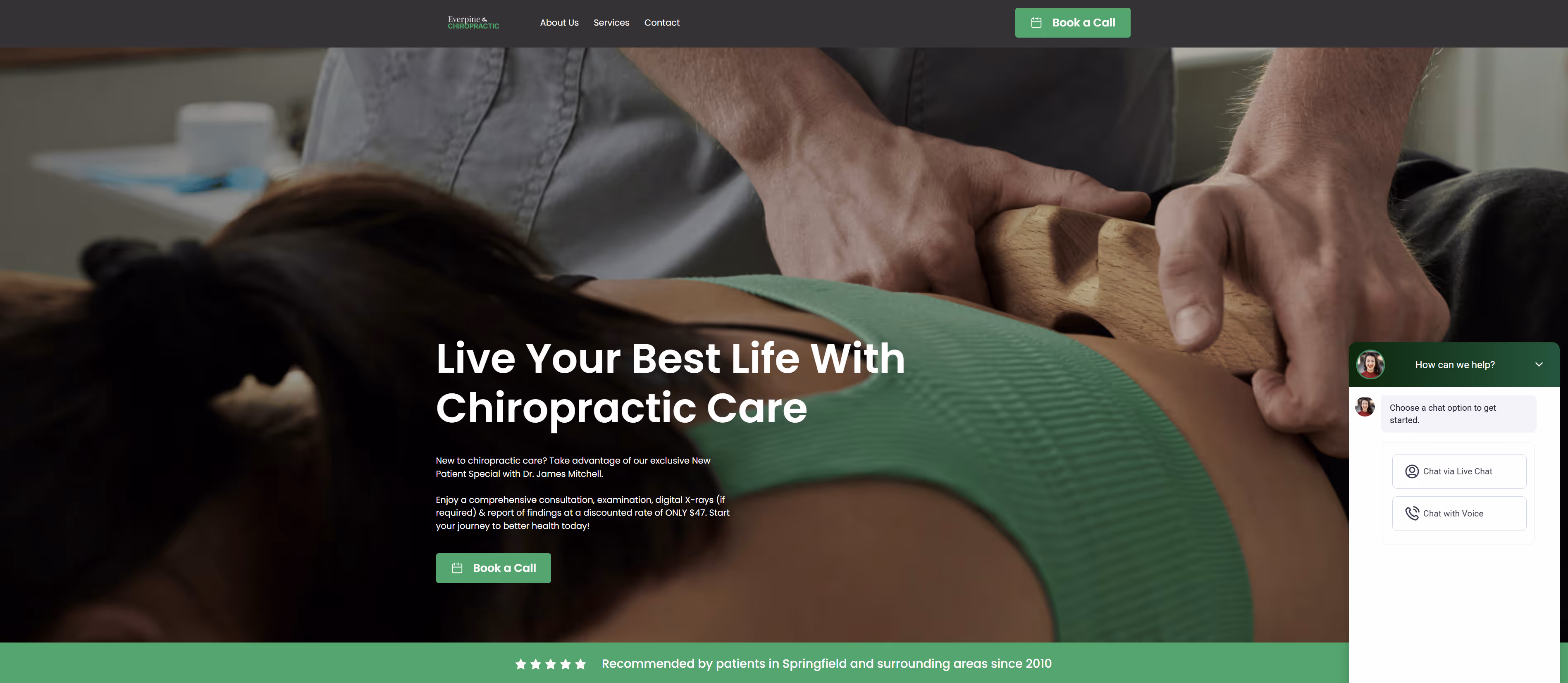 Chiropractor pressing a wooden tool on a woman's back during a treatment session.