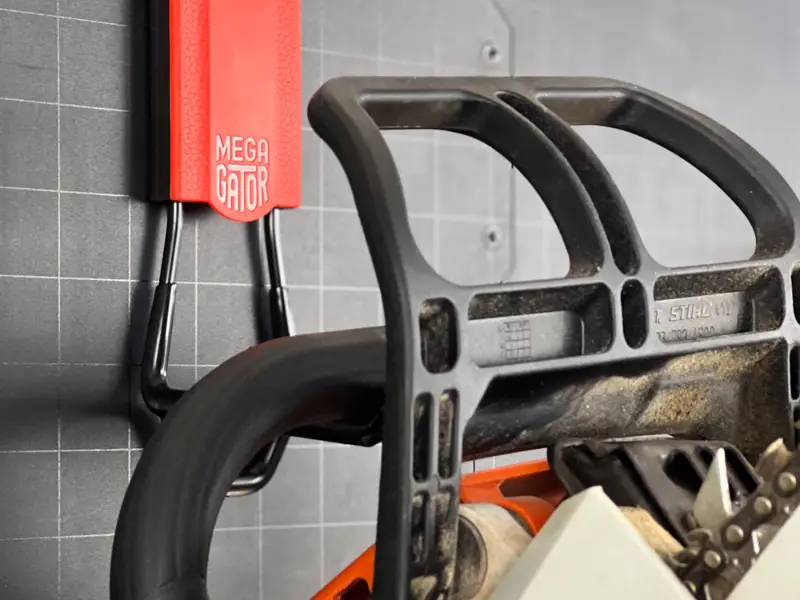 Gator Magnetics Mega hook holding a chainsaw