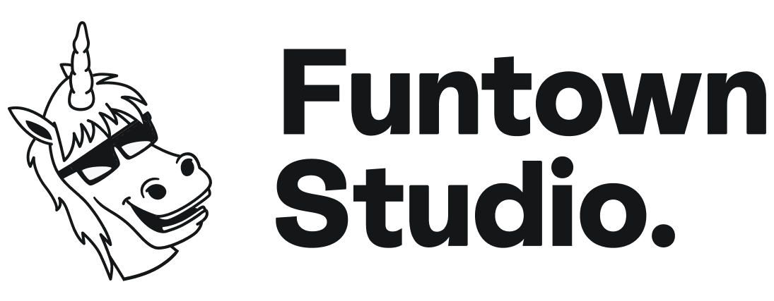 Funtown Studio Full Logo with Illustrative Unicorn Head and Type