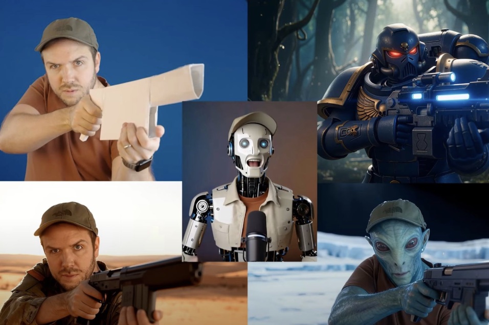 One performance taken into several finished characters: a space marine, a robot and an alien, all driven by the same source footage