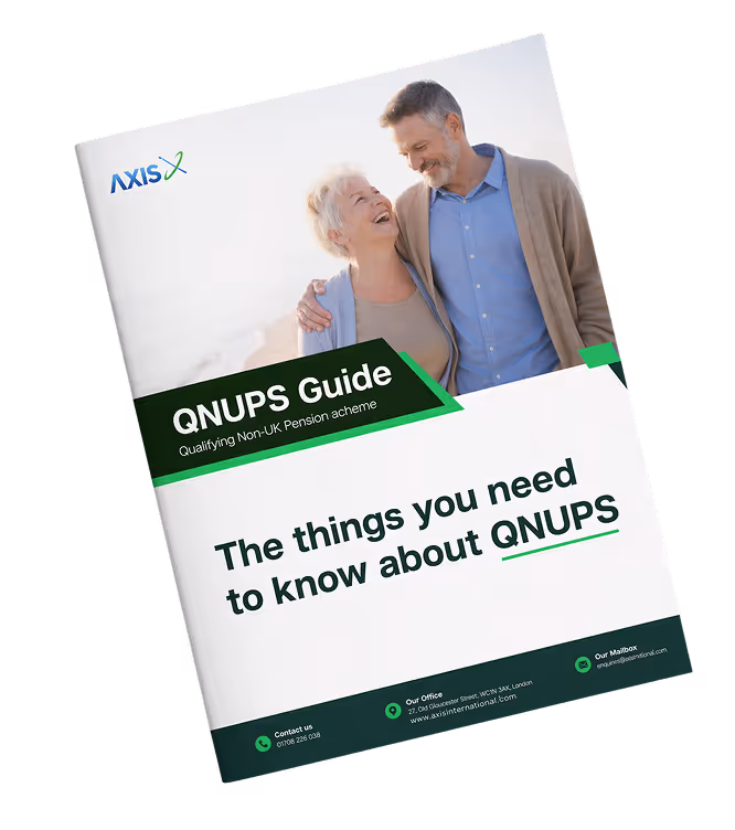 Cover of QNUPS Guide with a smiling older couple embracing, titled The things you need to know about QNUPS by Axis.