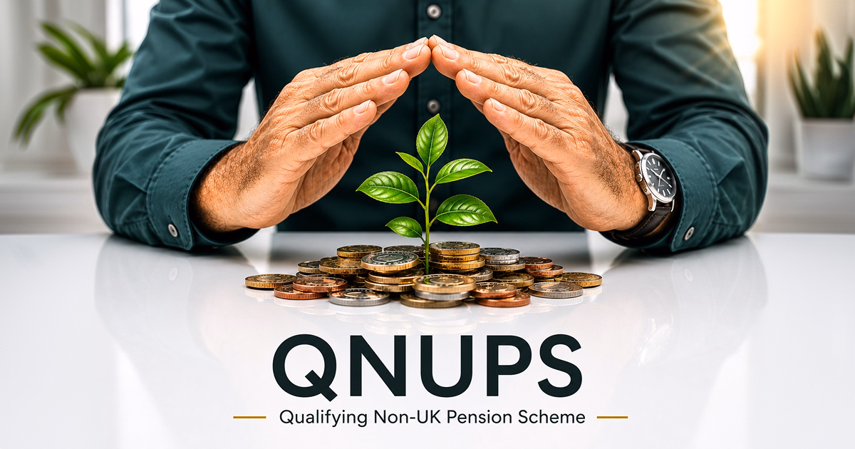 Hands protecting a small plant growing from a pile of coins symbolizing QNUPS wealth growth.