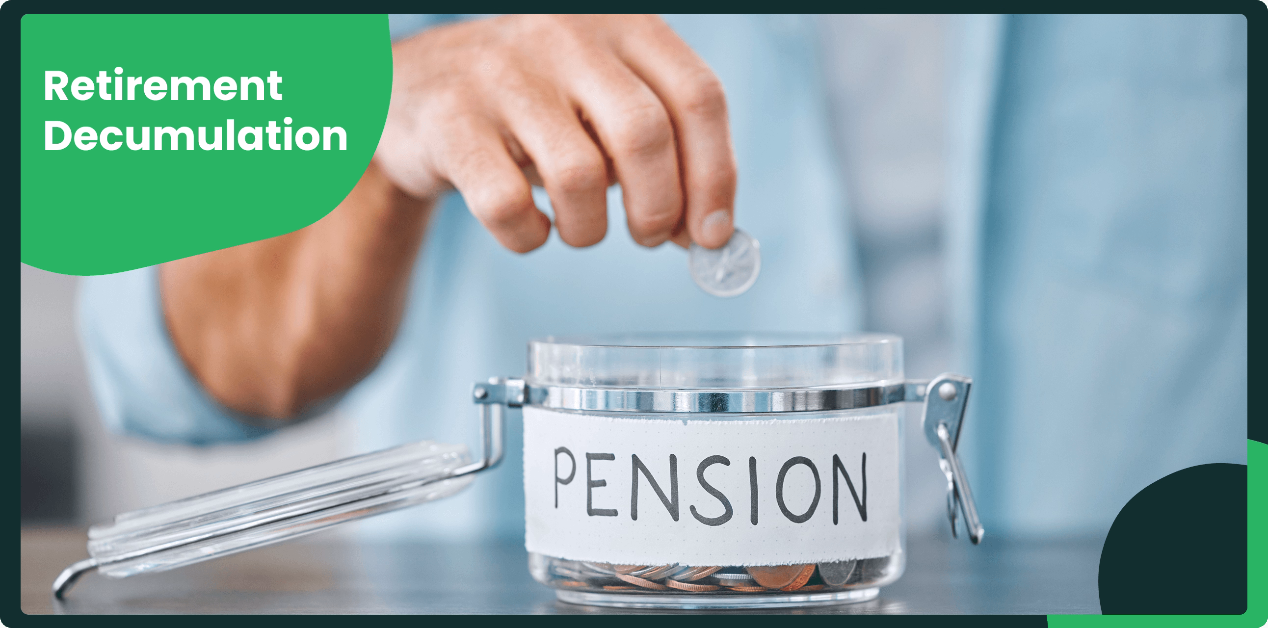 Man, hands and coin in pension jar for investment, budget and security for future finance in home.