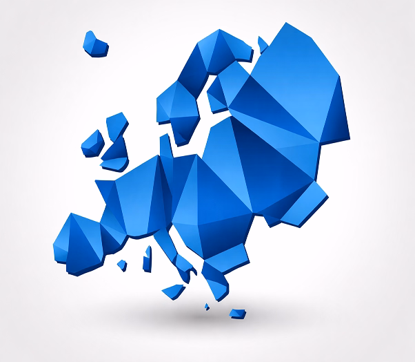Fragmented blue map of Europe