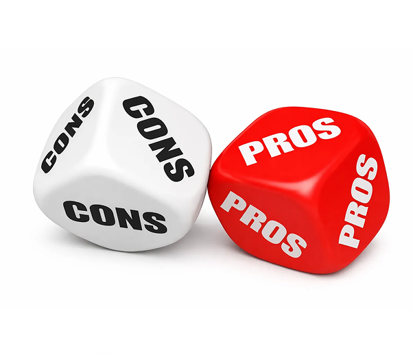 Cons and pros dice on white surface