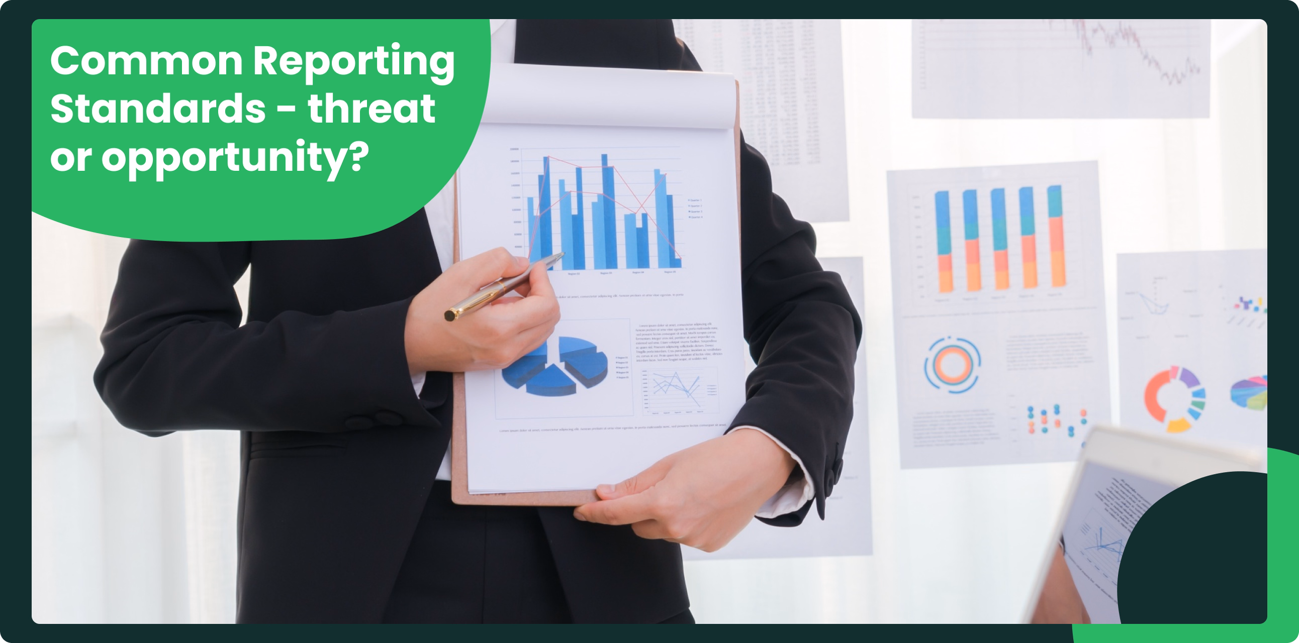 Financial advisor holding a clipboard and pointing to investment performance charts during a business presentation