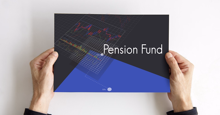 Hands holding a document labeled “Pension Fund” with financial charts and graphs
