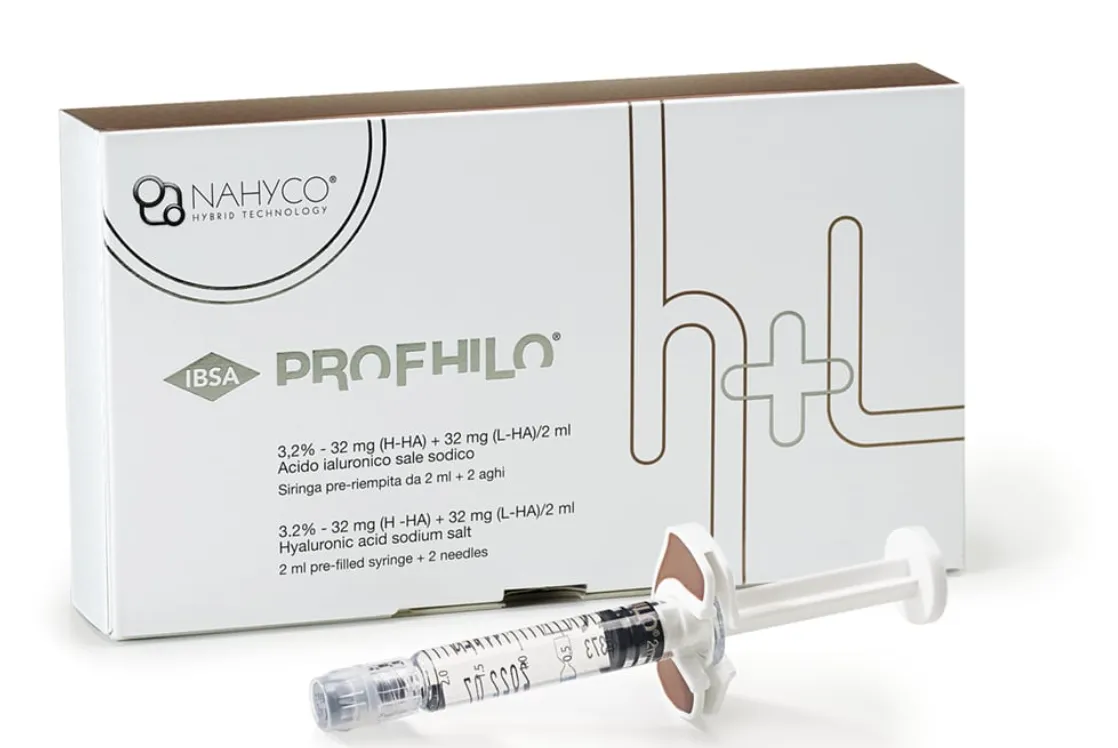 A Profhilo carton with its pre-filled syringe resting in front of it