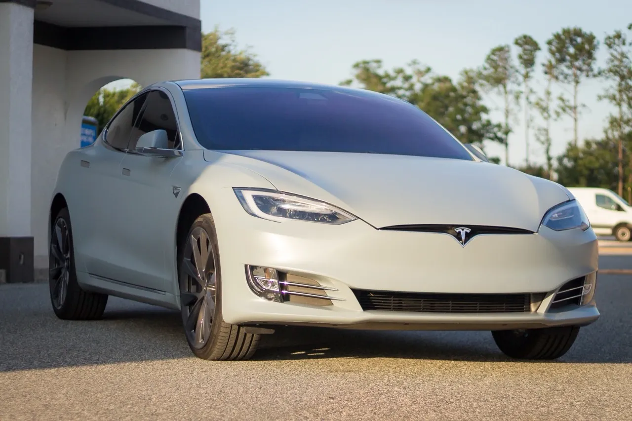 Tesla Model S in White with UV Protection Window Tints at Allure Auto Spa in Casselberry, Florida