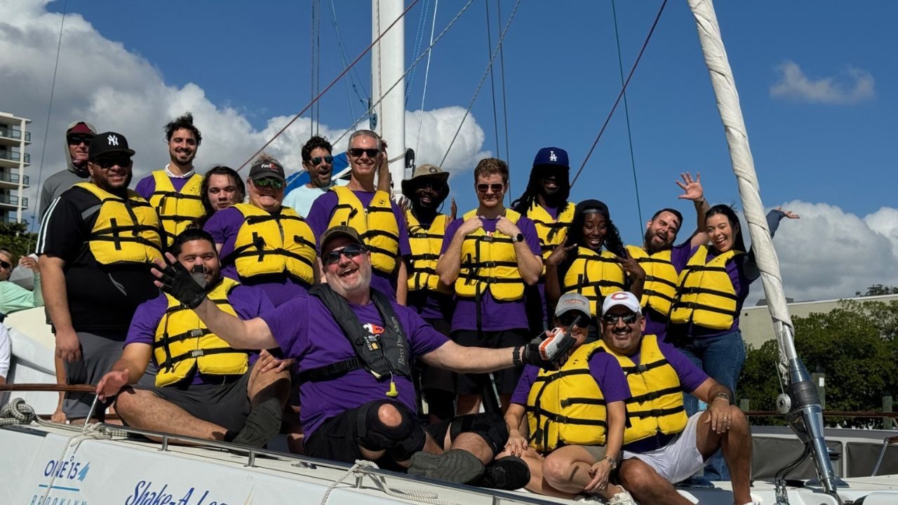 Group aboard catamaran