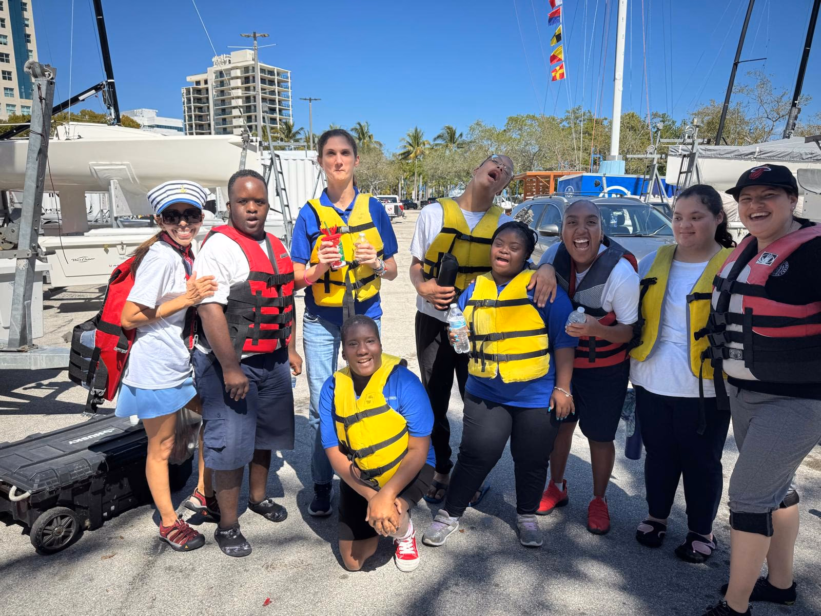 Adaptive sailors group at marina