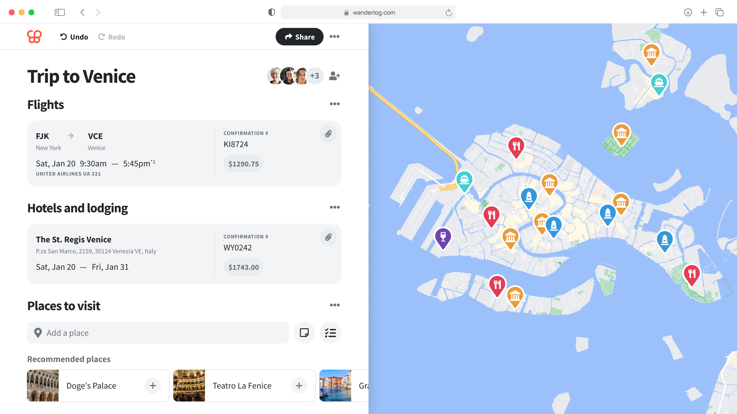 Wanderlog web app trip plan