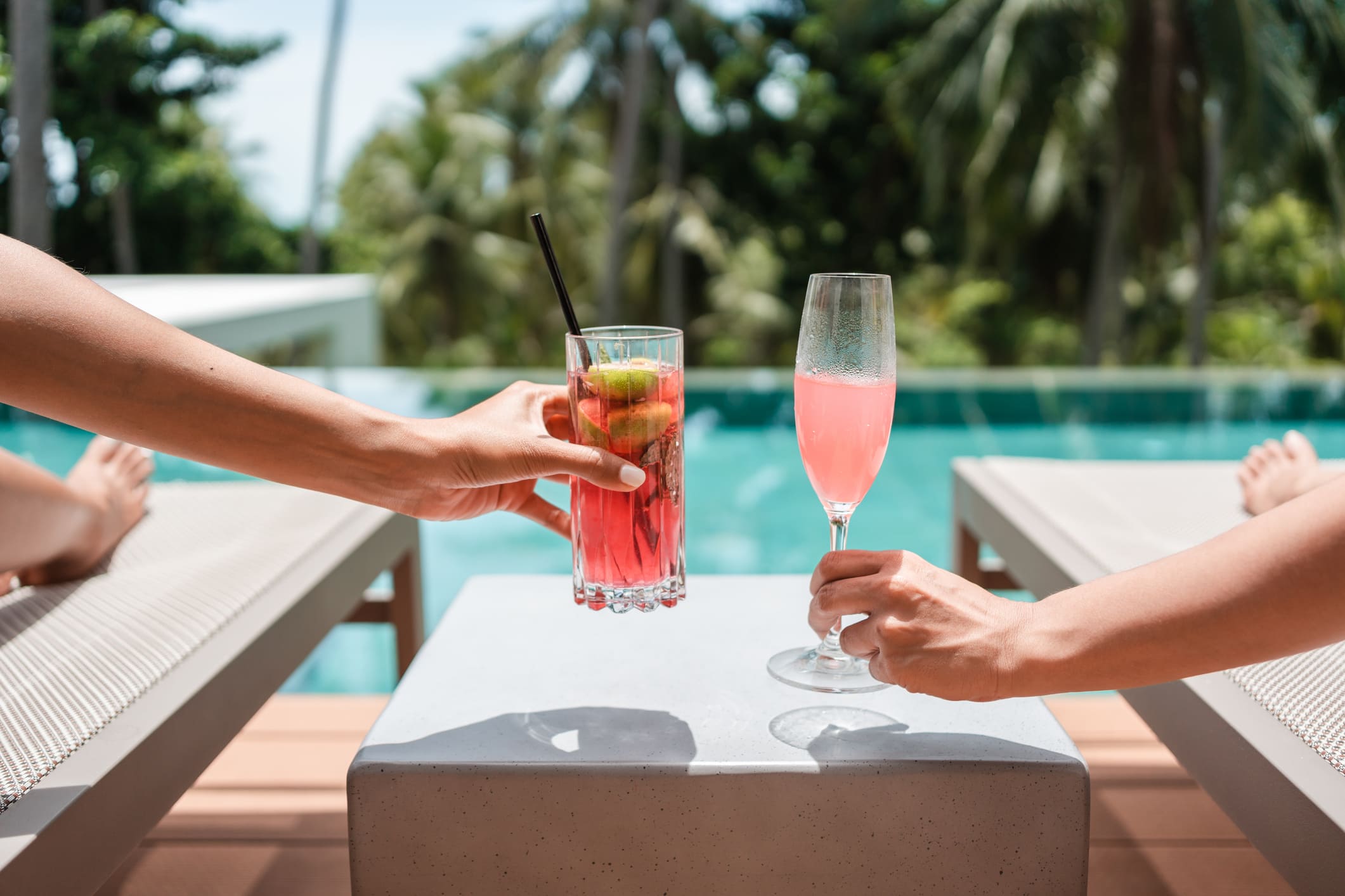 Outdoor party table with drinks and snacks