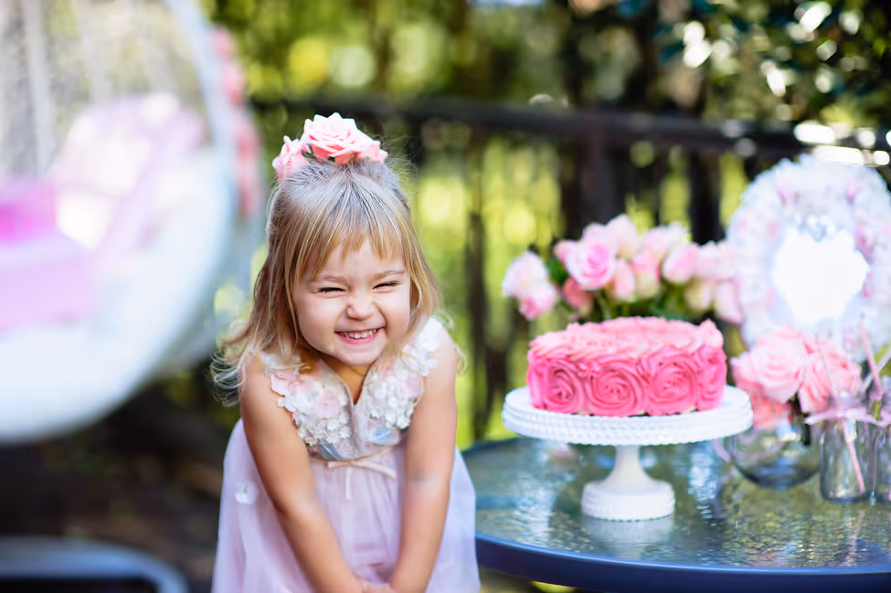 birthday party girl celebrating cake background 