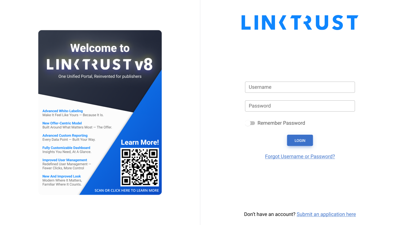 Image of LinkTrust's login page.