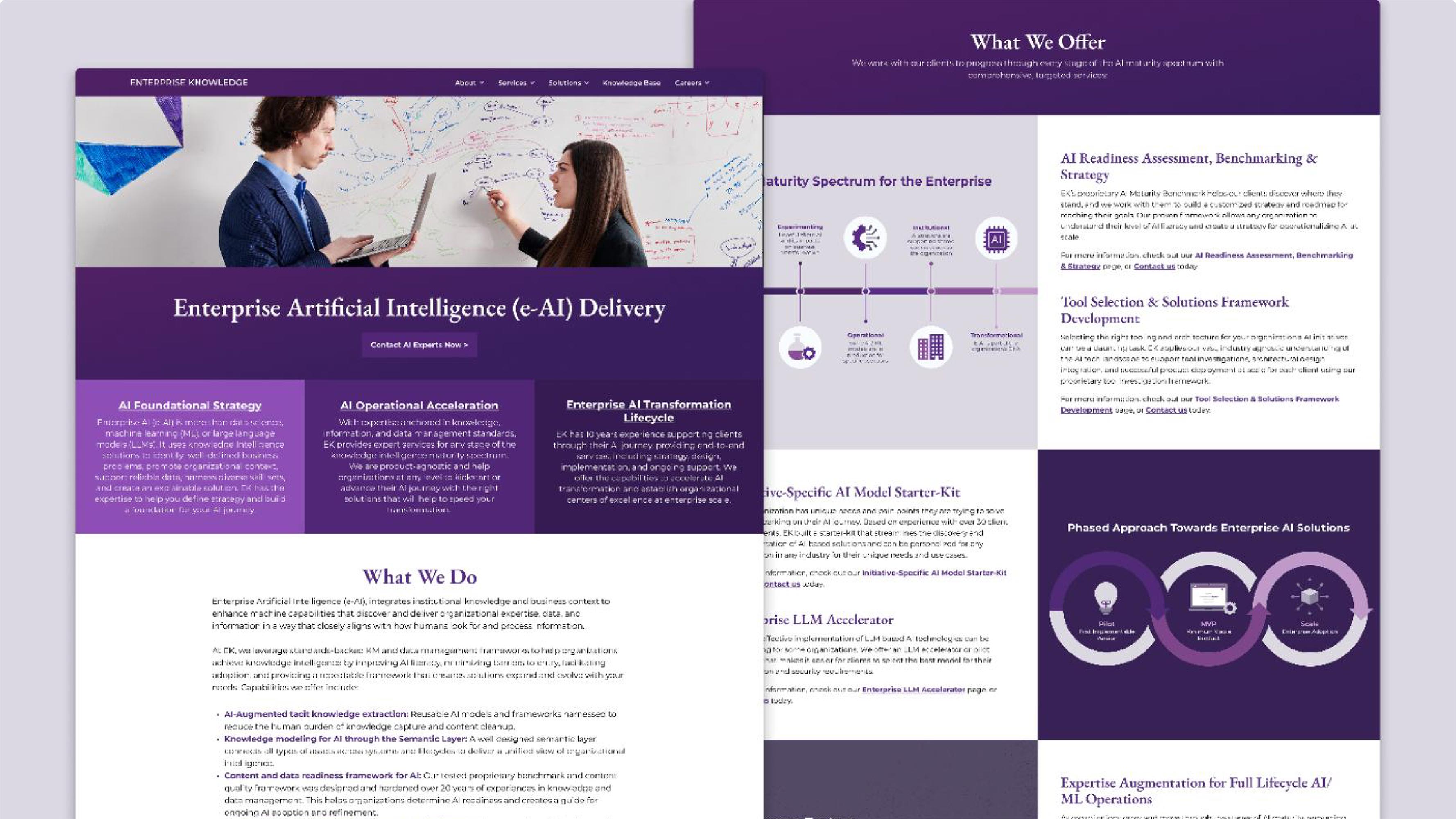 Website screenshot showing Enterprise AI Delivery with visuals, strategy, lifecycle, and services details.
