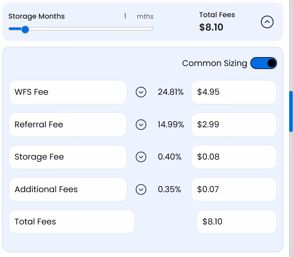 Walmart fee calculator tool displayed on Sellify's homepage for product analysis and profit calculation