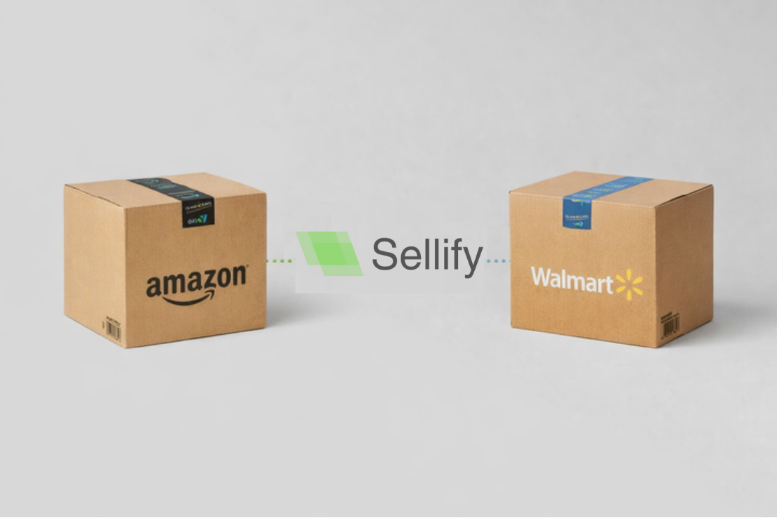 Sellify Resource Center featuring guides on Product Explorer, Account & Subscription management, Glossary of terms, Handling Errors, Walmart Extension, and Function Documentation.