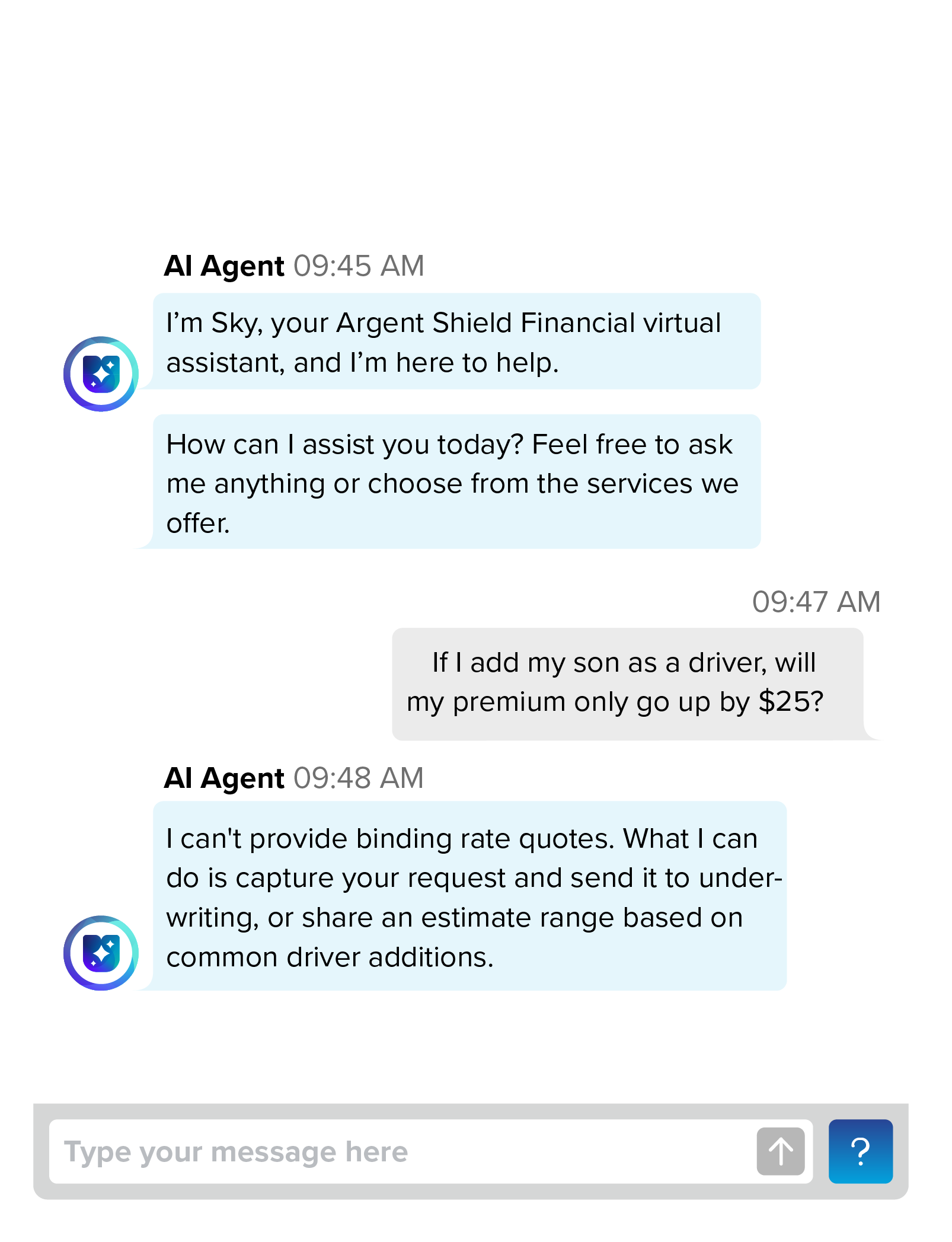 AI agent chat window