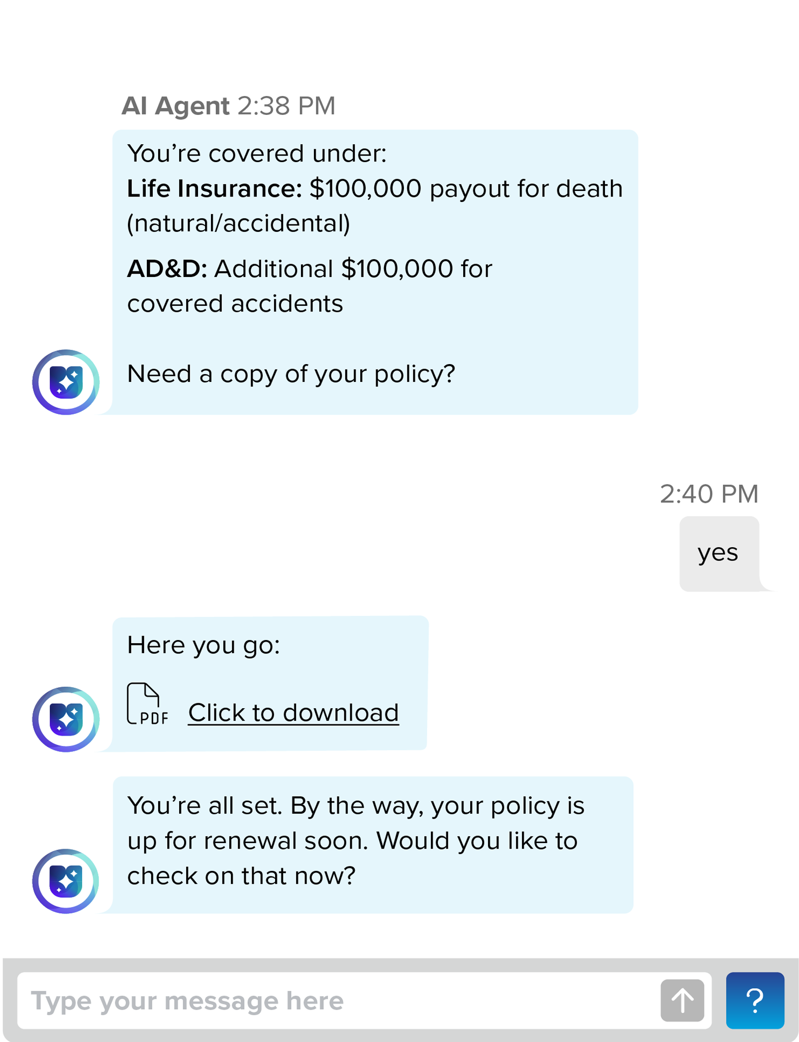 Adaptive AI agent chat screen