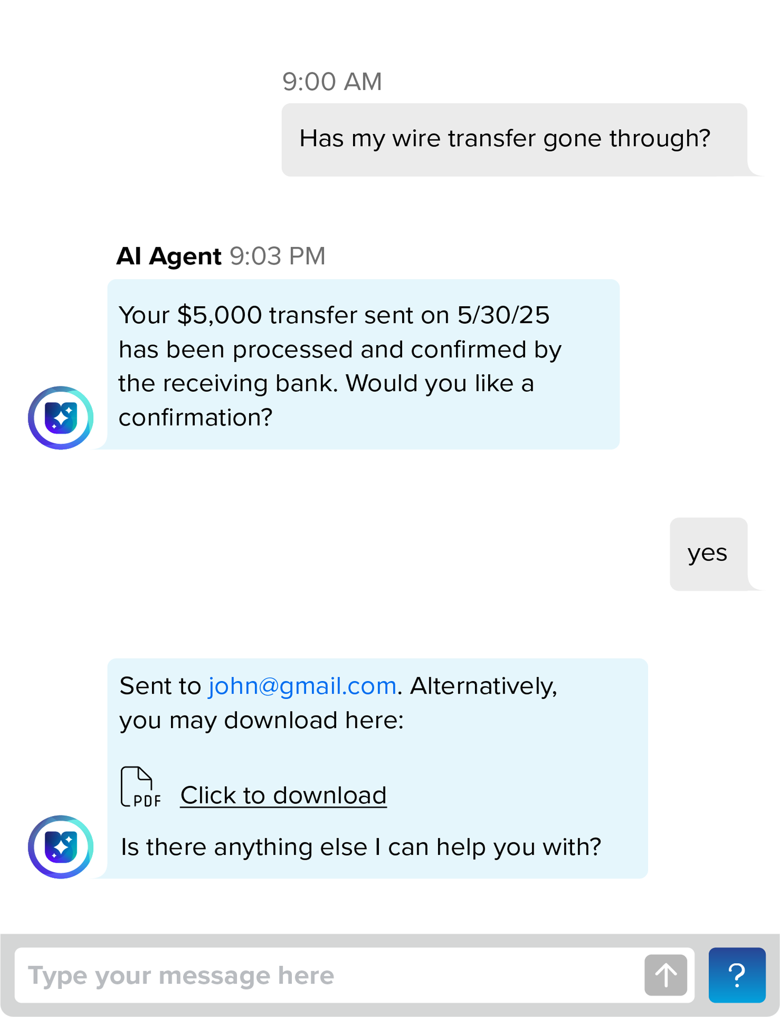 AI agent chat screen