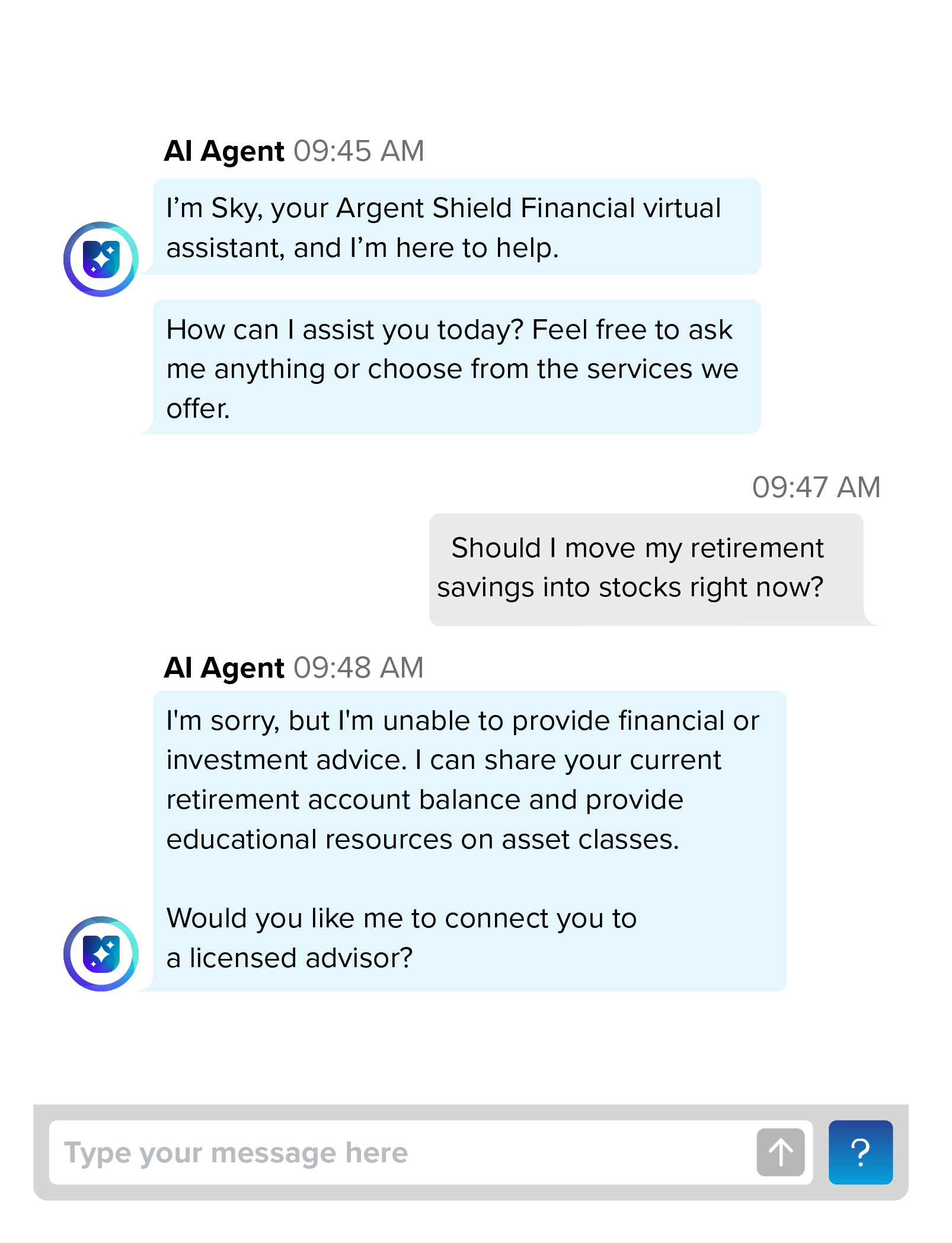 AI agent chat screen