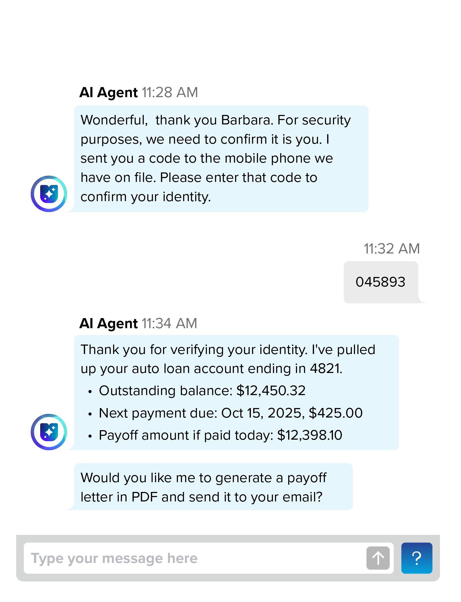 AI agent chat screen