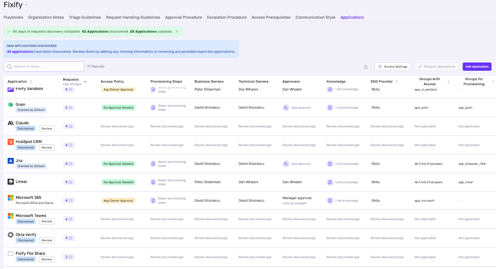 Fixify's App Matrix, part of the Application Management feature