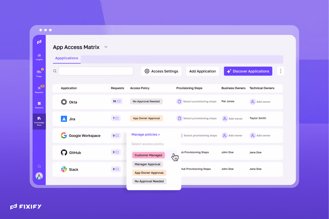 Fixify's Application Management feature