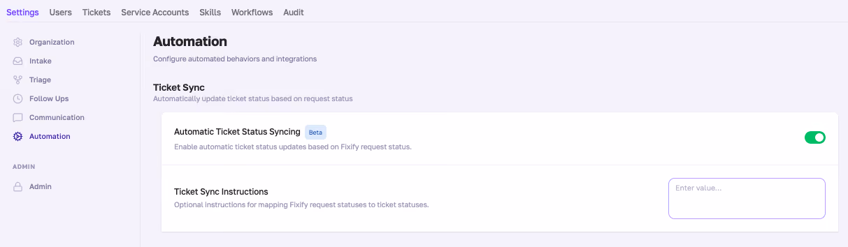Automatic ticket status syncing in Fixify