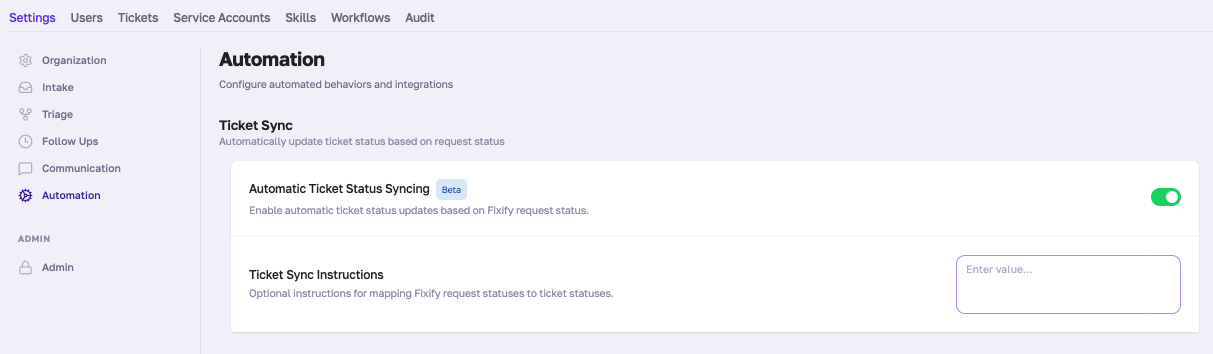 Automatic ticket status syncing in Fixify
