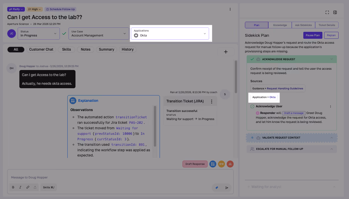 App context gives Fixify Sidekicks AI awareness of which applications are relevant. 