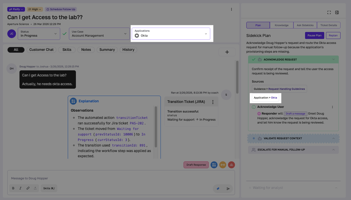 App context gives Fixify Sidekicks AI awareness of which applications are relevant. 