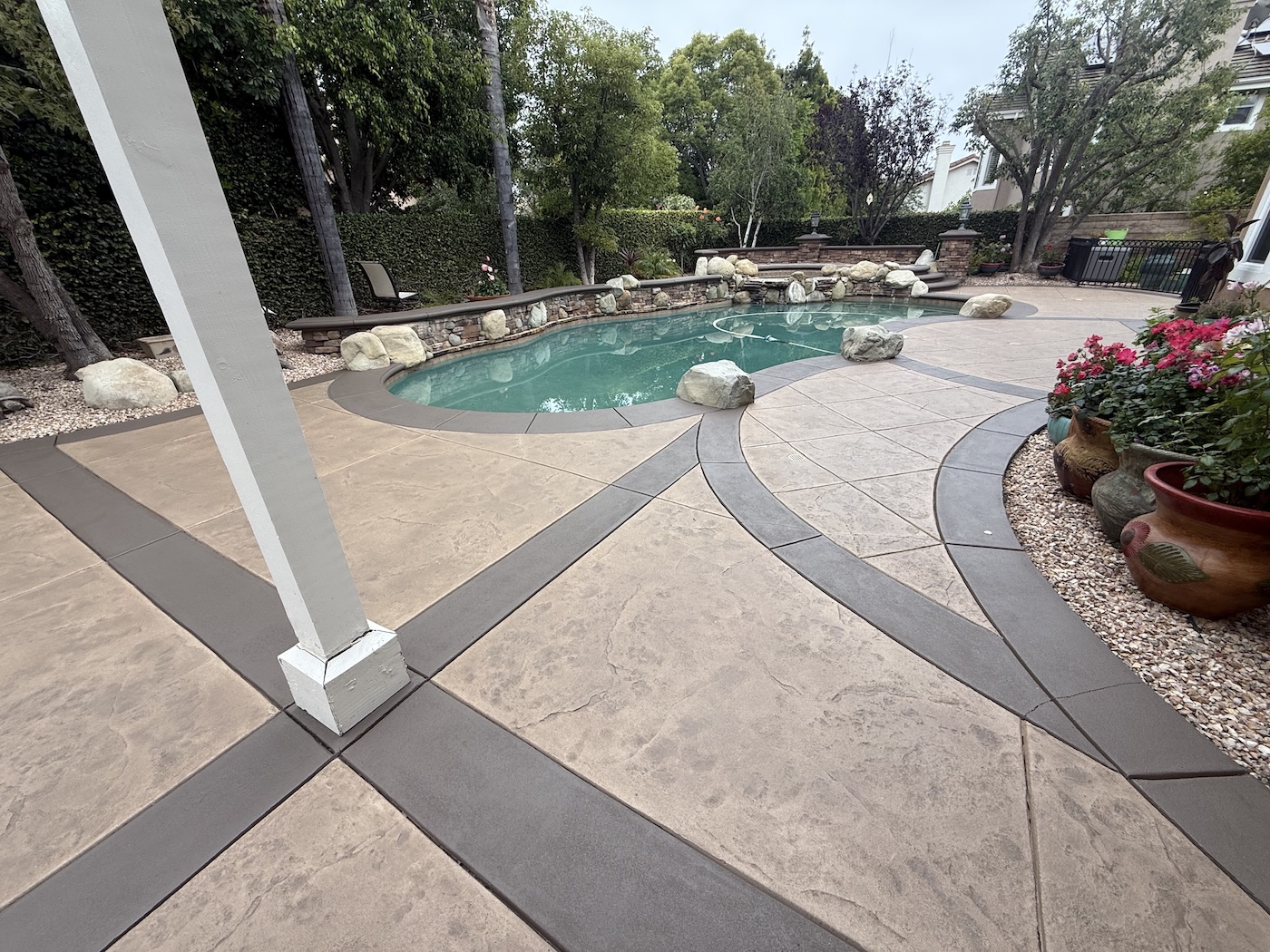 newbury park concrete staining and sealing of stamped concrete pool deck