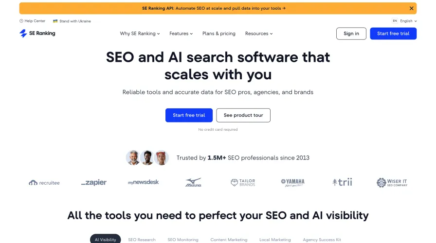 SE ranking seo tool homepage