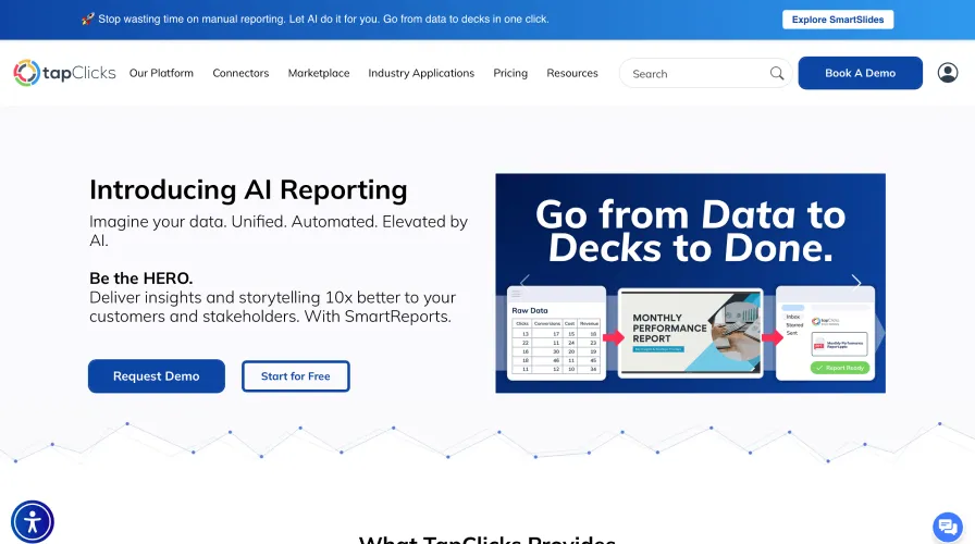 ai reporting tool - tapclicks homepage