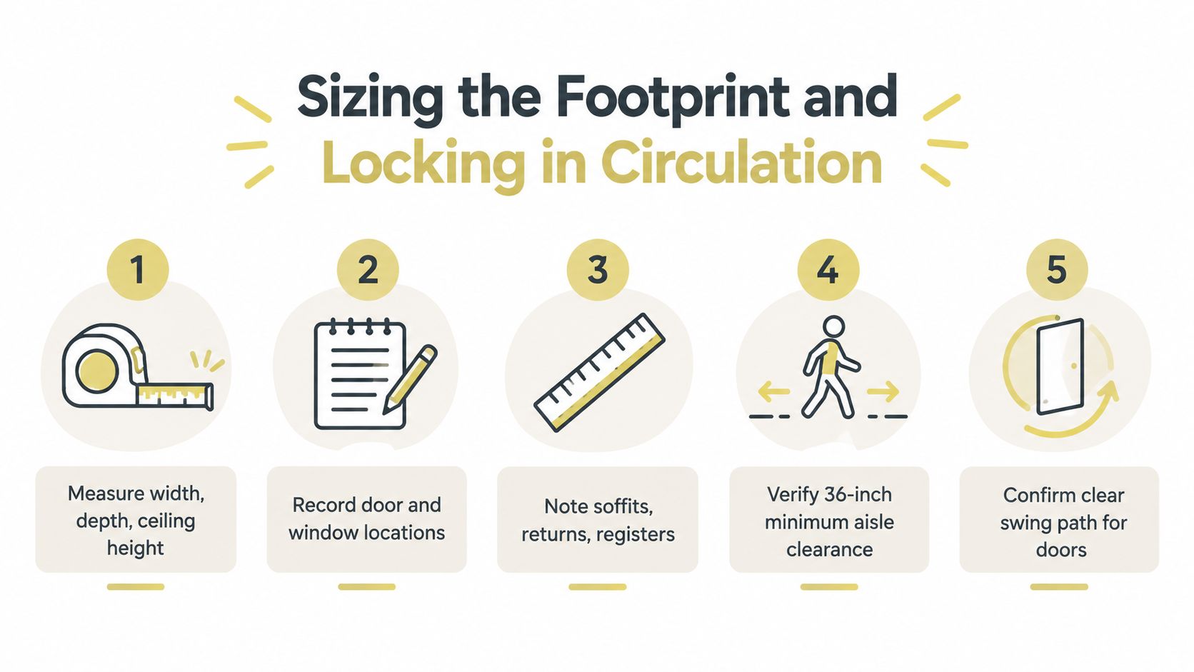 A step-by-step infographic illustrating how to measure and design a functional floor plan for a space.