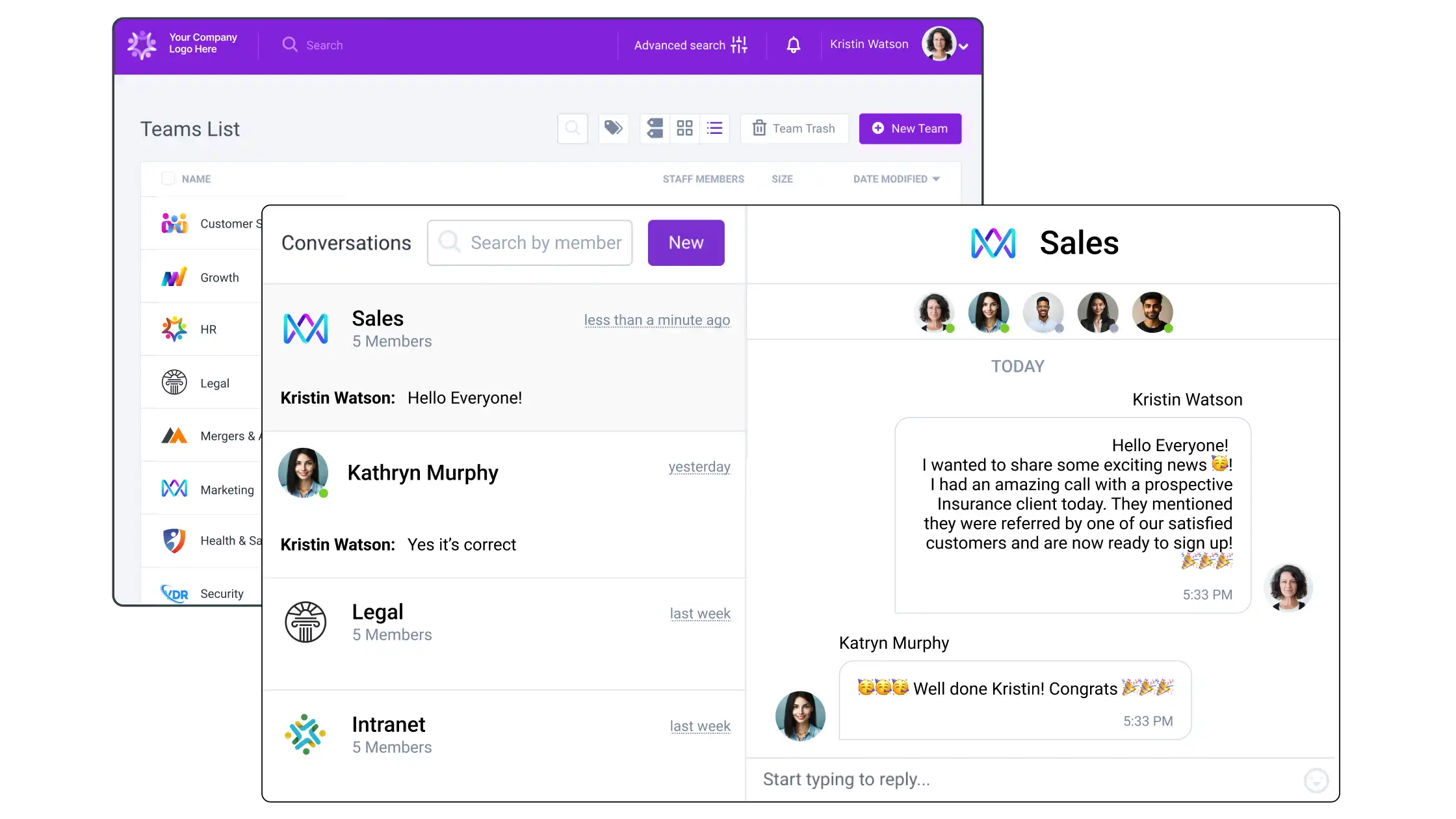 Overview of a client intranet platform, featuring internal communication tools, company resources, and collaboration spaces.