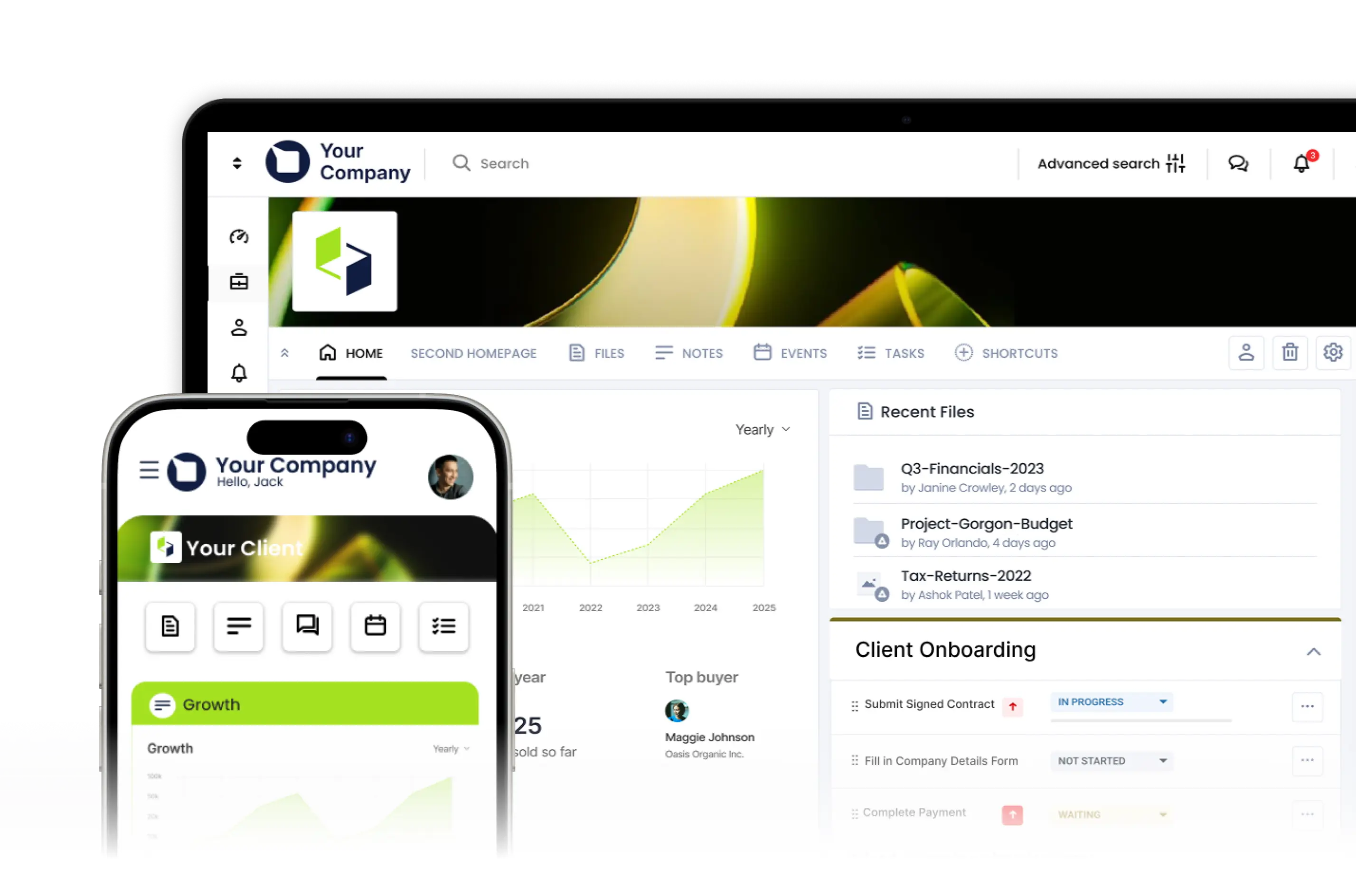 A fully white labeled client portal interface