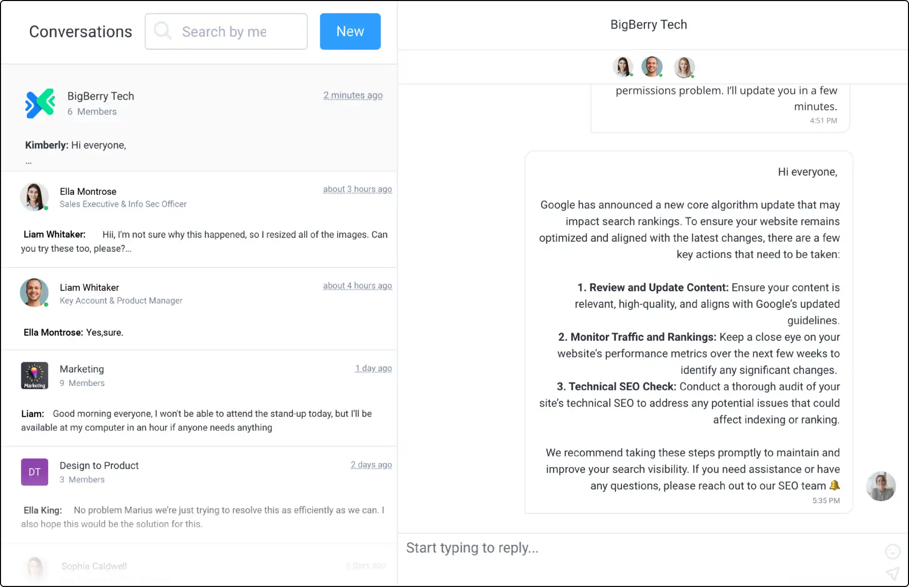 A screenshot of Clinked's platform showcasing the Group & 1 to 1 Chat feature, highlighting seamless collaboration with real-time messaging and user-friendly interface.