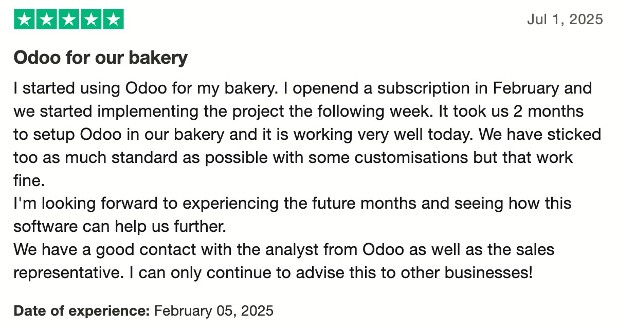 Odoo review on TrustPilot