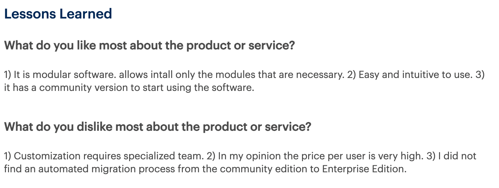 Review on Odoo's products and services