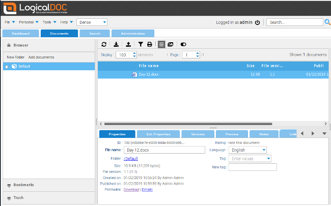 LogicalDOC dashboard