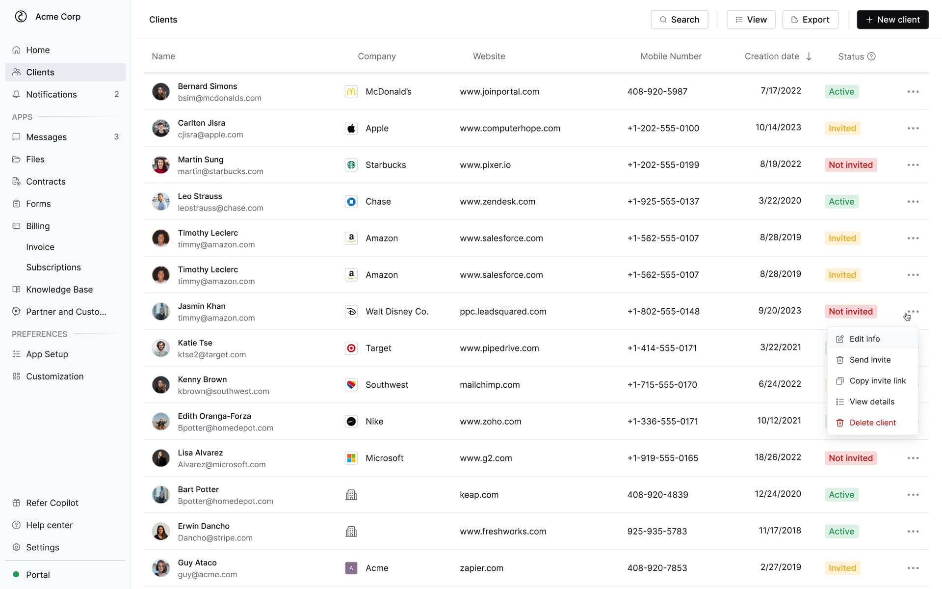 Copilot dashboard with client conversation