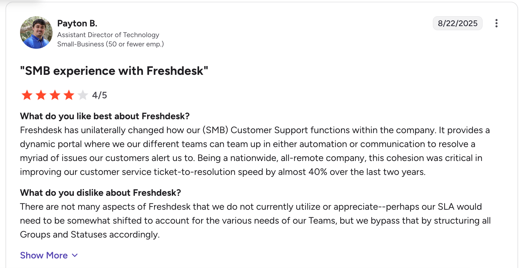 Freshdesk G2 review
