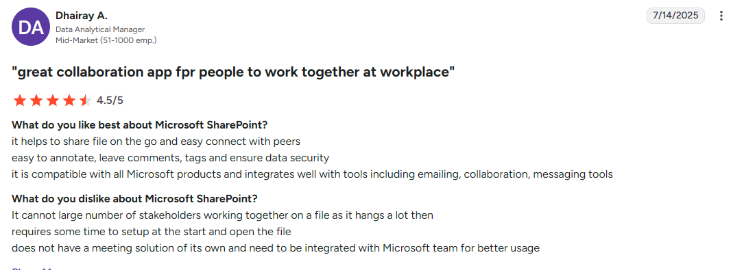 Microsoft SharePoint user review
