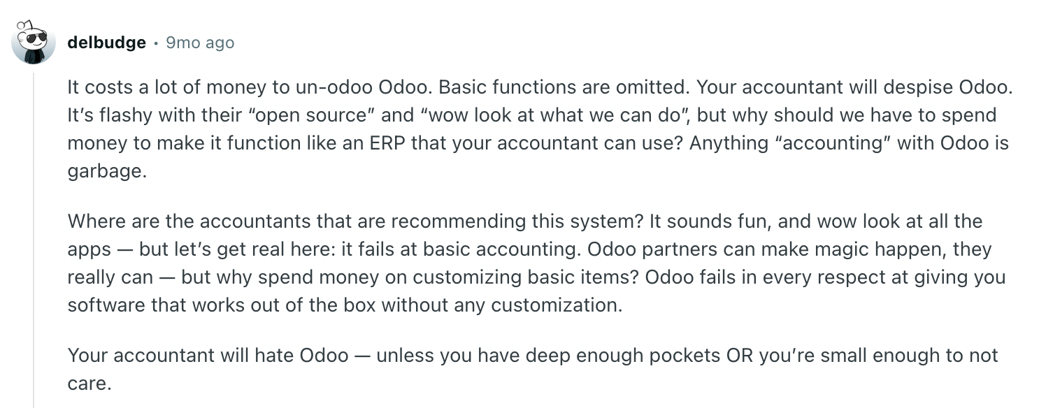 Odoo review from Reddit community
