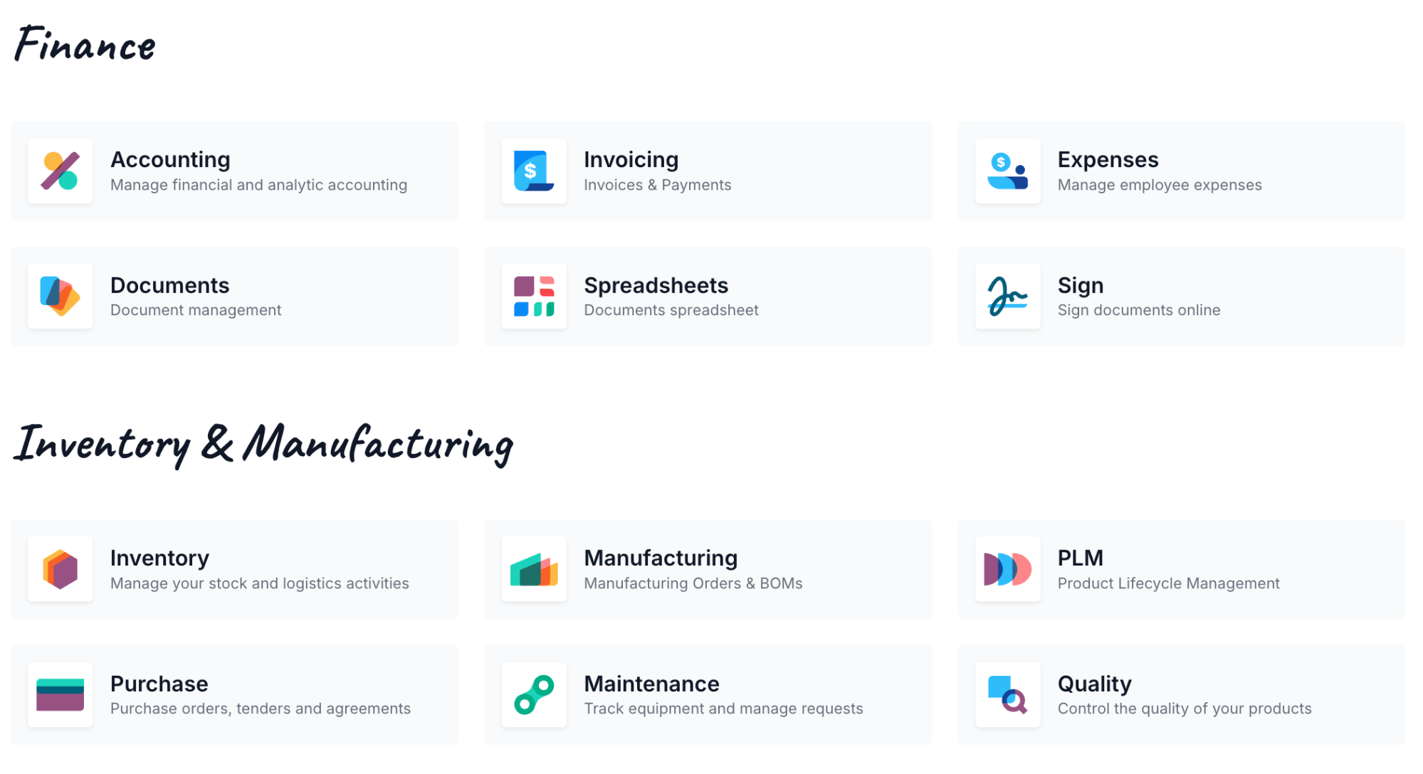Odoo's software for managing your company finances and inventory