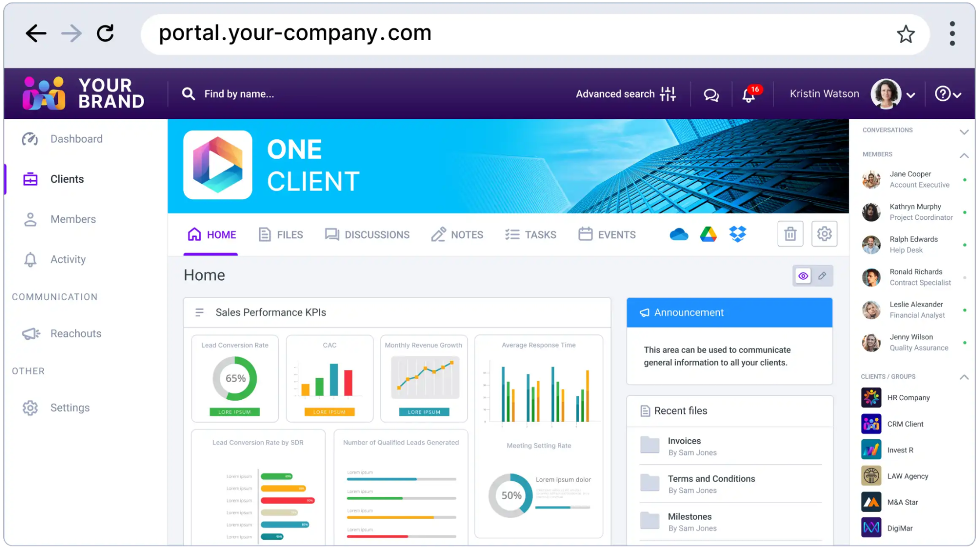 One of the top Odoo alternatives: Clinked client portal with branding and tasks